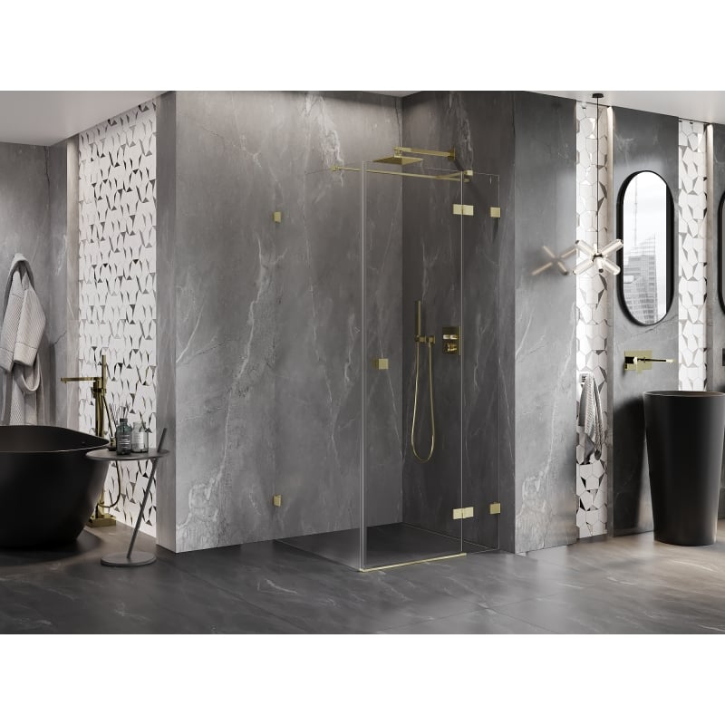 Mexen Lunar T hoekige douchecabine rechts 90 x 90 cm, transparant, geborsteld goud - 834T-090-090-55-00-P