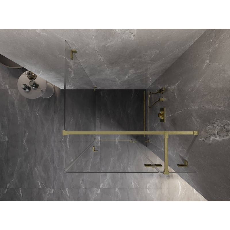 Mexen Lunar T cabina de ducha abatible derecha 90 x 90 cm, transparente, oro cepillado - 834T-090-090-55-00-P