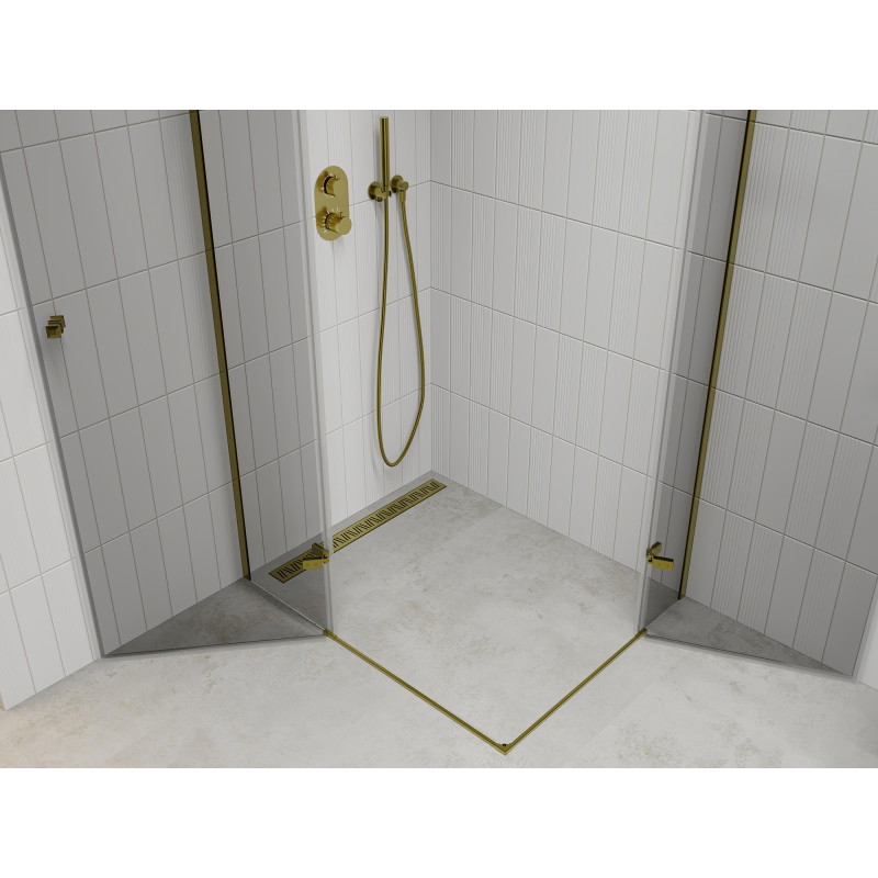 Mexen Roma Duo cabine de douche pivotante 90 x 80 cm, transparente, dorée - 854-090-080-50-00-02