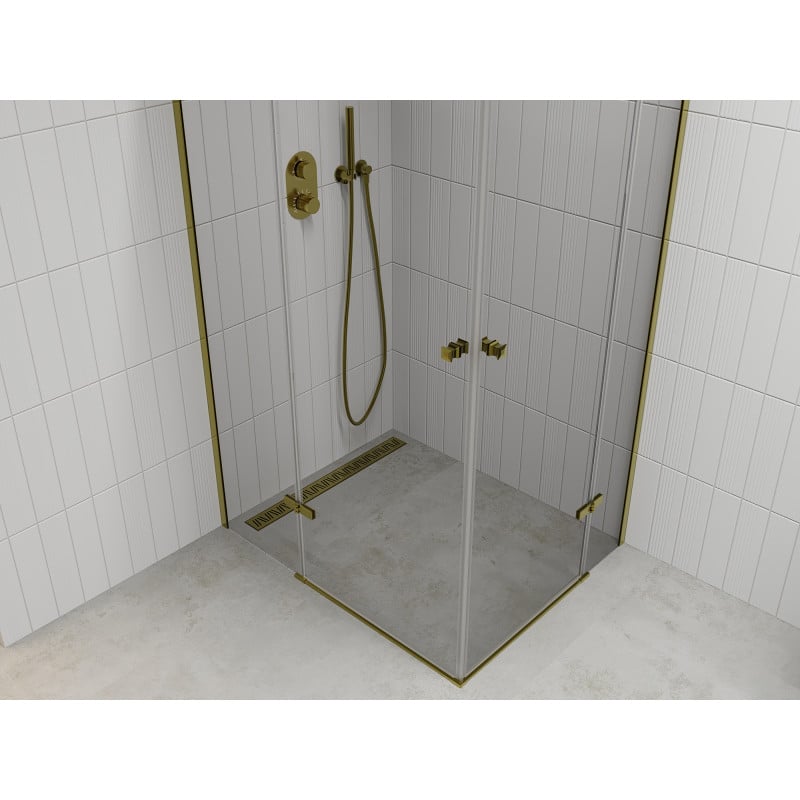 Mexen Roma Cabina de ducha abatible Duo 90 x 80 cm, transparente, dorada - 854-090-080-50-00-02