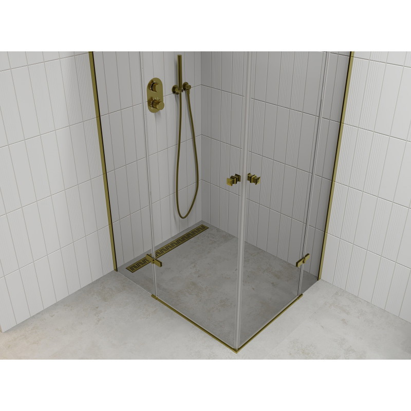 Mexen Roma Duo cabine de douche pivotante 90 x 80 cm, transparente, dorée - 854-090-080-50-00-02