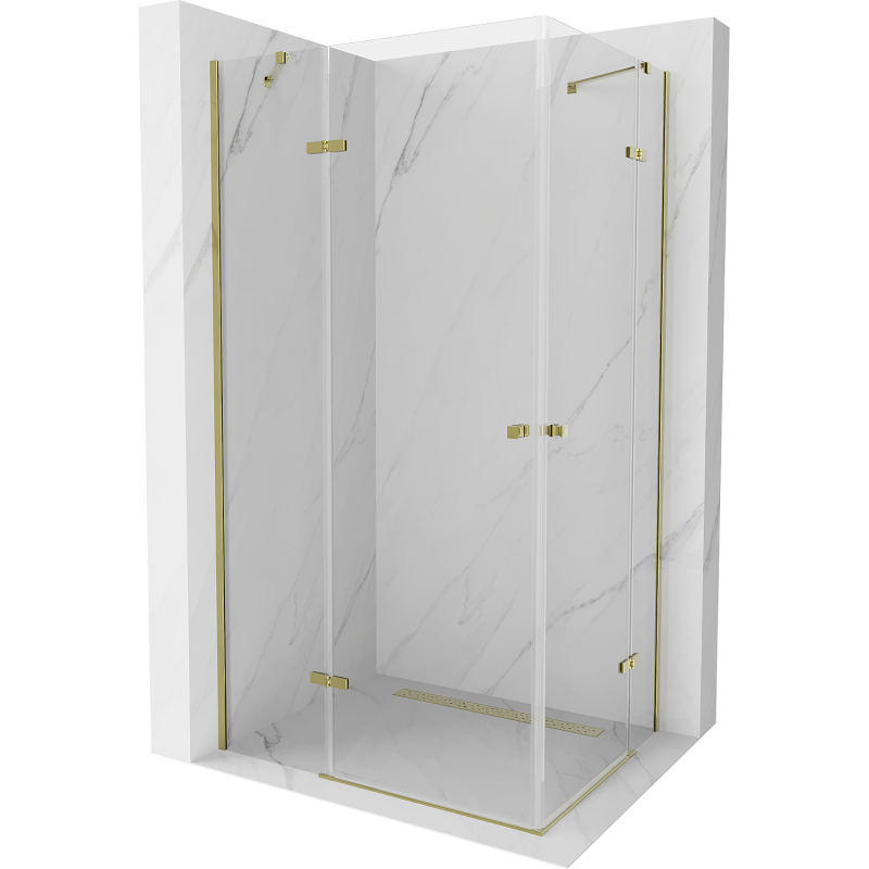 Mexen Roma Cabina de ducha abatible Duo 90 x 80 cm, transparente, dorada - 854-090-080-50-00-02