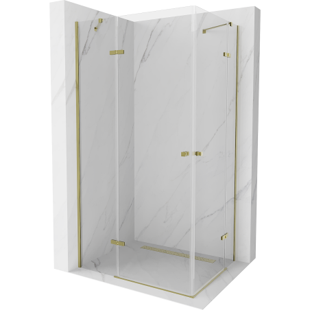 Mexen Roma Cabina de ducha abatible Duo 90 x 80 cm, transparente, dorada - 854-090-080-50-00-02