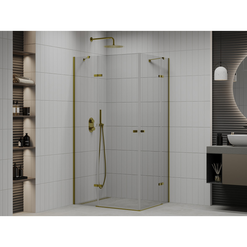 Mexen Roma Duo draaibare douchecabine 100 x 90 cm, transparant, goud - 854-100-090-50-00-02