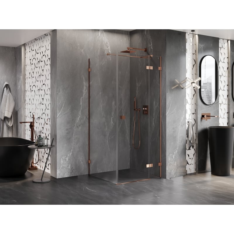 Mexen Lunar T right-side hinged shower cabin 90 x 90 cm, transparent, rose gold - 834T-090-090-60-00-P