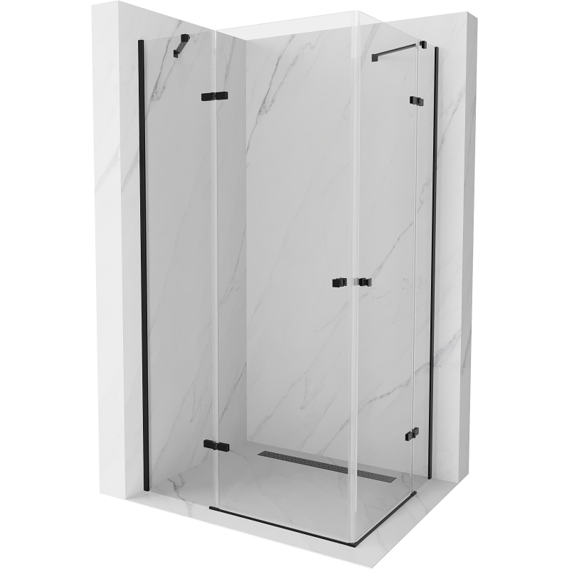 Mexen Roma Duo Duschkabine schwenkbar 90 x 80 cm, transparent, schwarz - 854-090-080-70-00-02