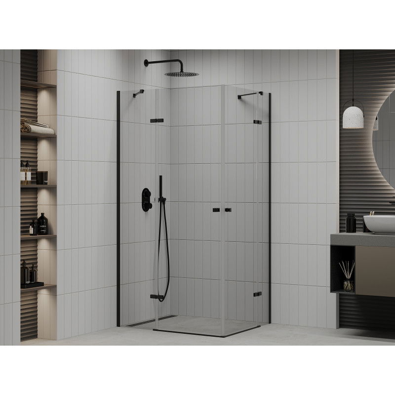 Mexen Roma Duo cabina doccia a battente 90 x 80 cm, trasparente, nero - 854-090-080-70-00-02