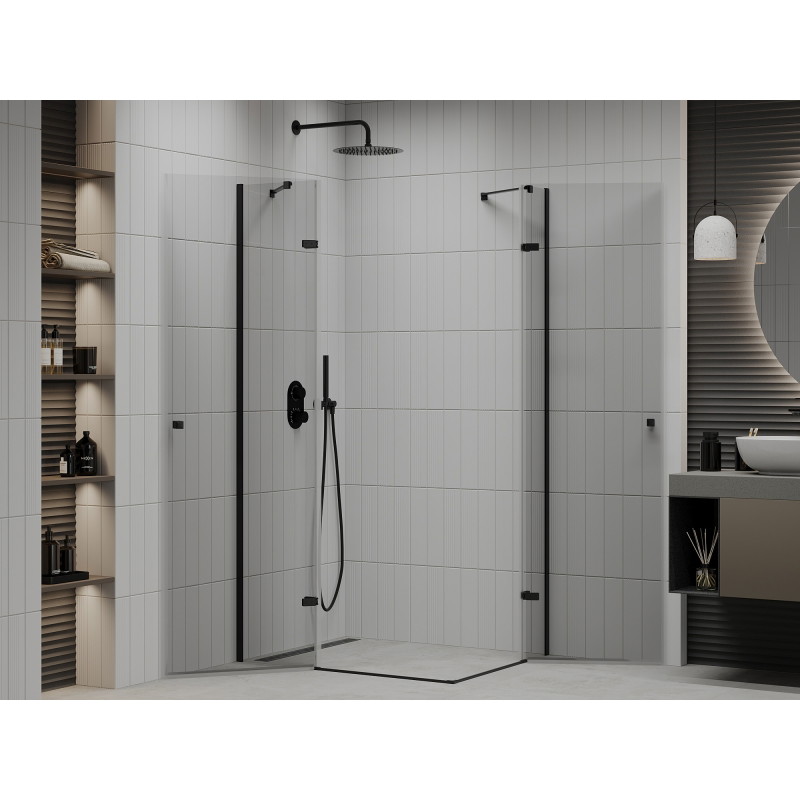 Mexen Roma Duo cabina de ducha abatible 100 x 90 cm, transparente, negra - 854-100-090-70-00-02