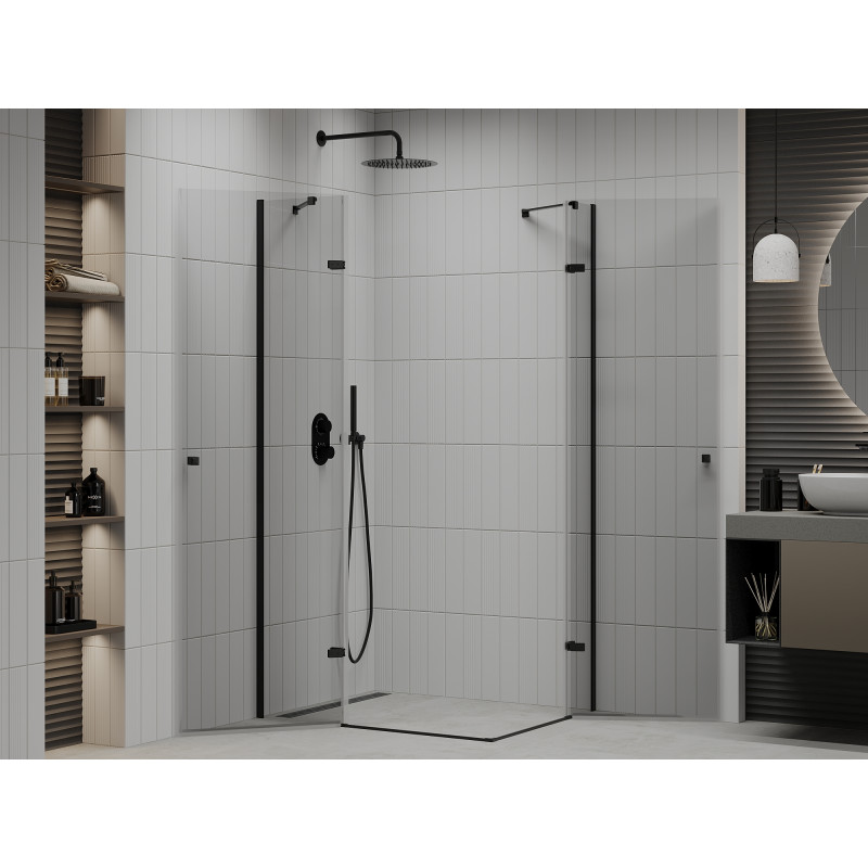 Mexen Roma Duo Duschkabine schwenkbar 100 x 90 cm, transparent, schwarz - 854-100-090-70-00-02