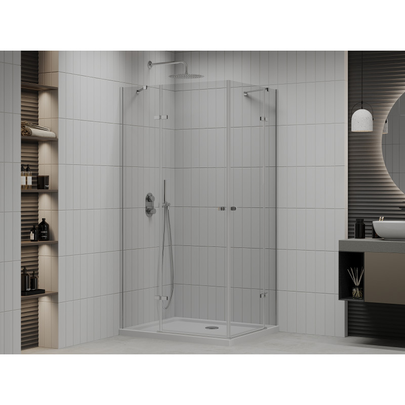 Mexen Roma Duo cabina de ducha abatible 80 x 70 cm, transparente, cromo + plato Flat - 854-080-070-01-02-4010