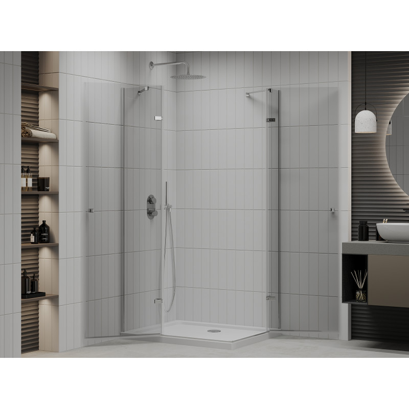 Mexen Roma Duo draaideur-douchecabine 90 x 80 cm, transparant, chroom + Flat-douchebak - 854-090-080-01-02-4010