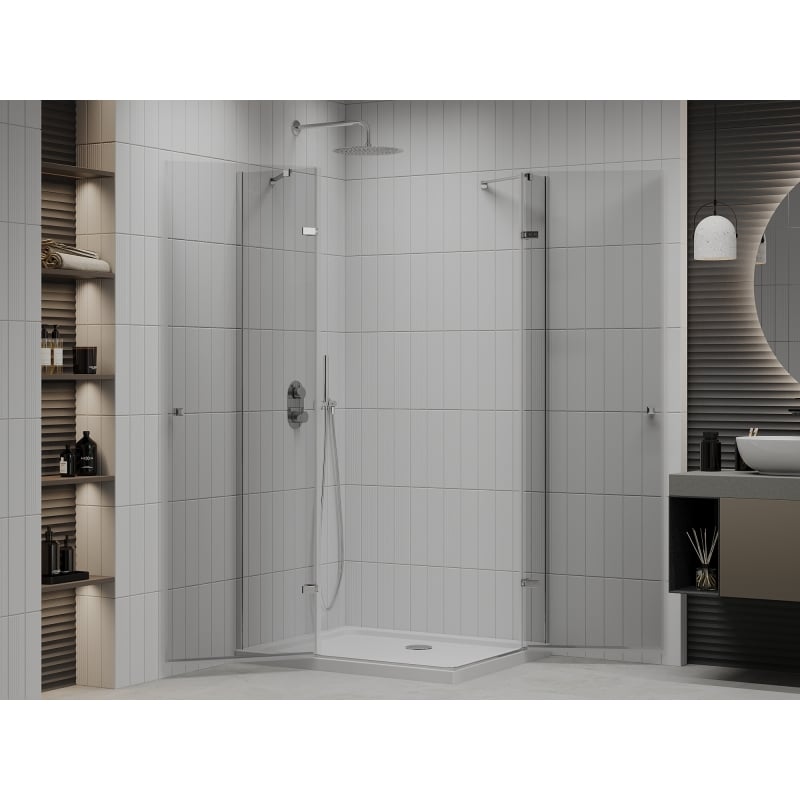 Mexen Roma Duo shower enclosure with hinged door 90 x 80 cm, transparent, chrome + Flat shower tray - 854-090-080-01-02-4010