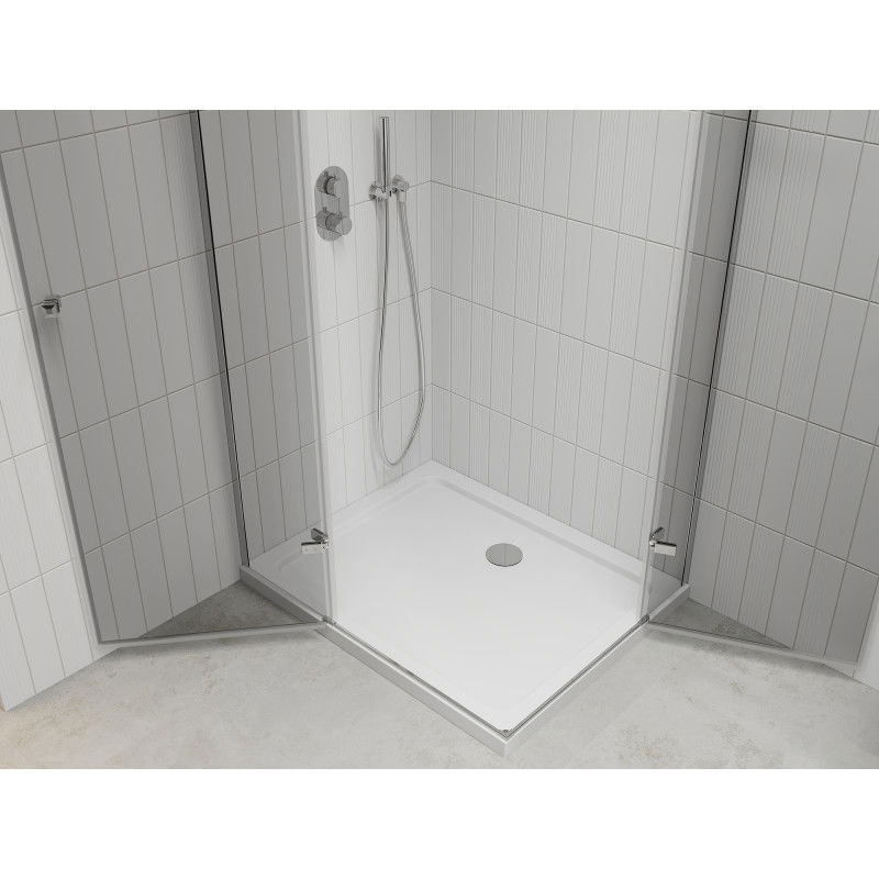 Mexen Roma Duo cabine de douche pivotante 90 x 80 cm, transparent, chrome + receveur Flat - 854-090-080-01-02-4010