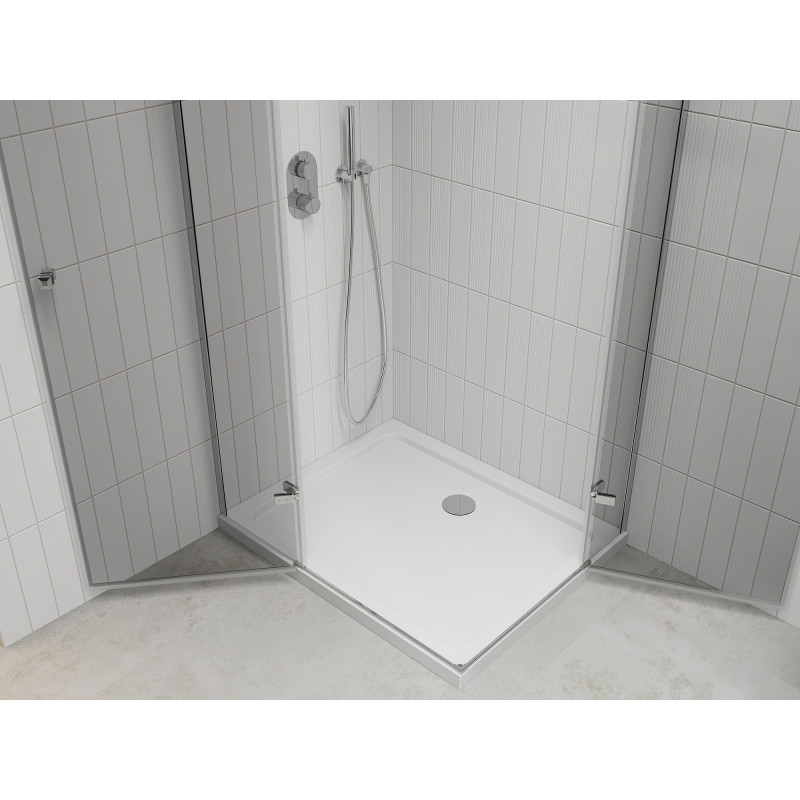 Mexen Roma Duo kabina prysznicowa uchylna 90 x 80 cm, transparent, chrom + brodzik Flat - 854-090-080-01-02-4010