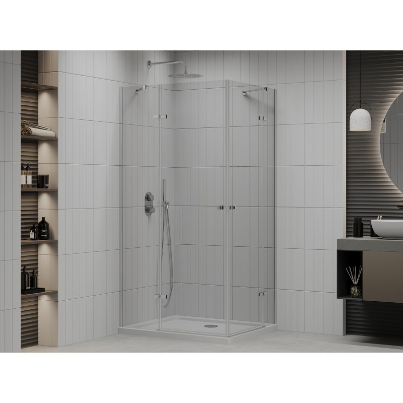 Mexen Roma Duo kabina prysznicowa uchylna 90 x 80 cm, transparent, chrom + brodzik Flat - 854-090-080-01-02-4010