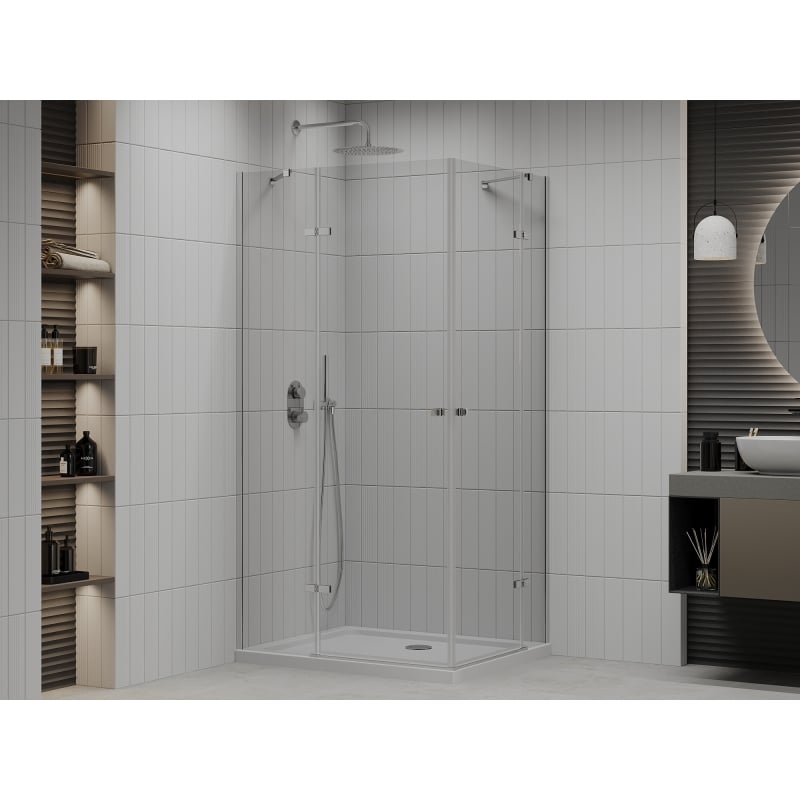 Mexen Roma Duo shower enclosure with hinged door 90 x 80 cm, transparent, chrome + Flat shower tray - 854-090-080-01-02-4010