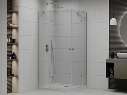 Mexen Roma Duo tuš kabina s krilnim vratima 90 x 80 cm, prozirna, krom + plitki tuš - 854-090-080-01-02-4010