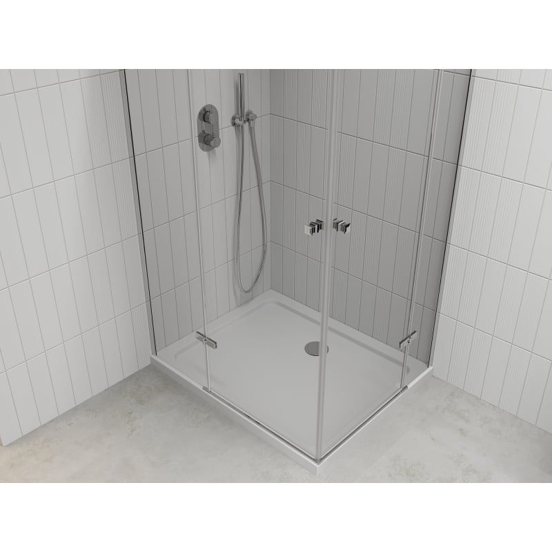 Mexen Roma Duo shower enclosure with hinged door 90 x 80 cm, transparent, chrome + Flat shower tray - 854-090-080-01-02-4010