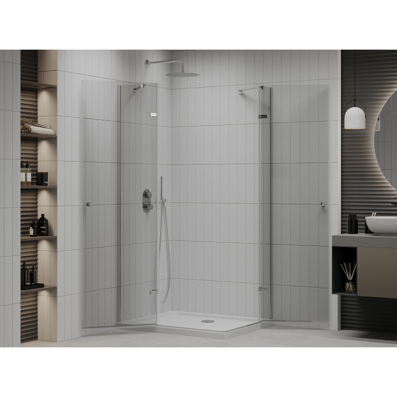 Mexen Roma Duo kabina prysznicowa uchylna 100 x 90 cm, transparent, chrom + brodzik Flat - 854-100-090-01-02-4010