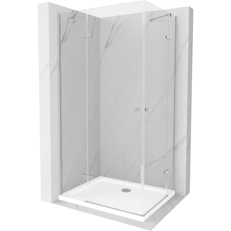 Mexen Roma Duo Duschkabine schwenkbar 100 x 90 cm, transparent, Chrom + Duschwanne Flat - 854-100-090-01-02-4010