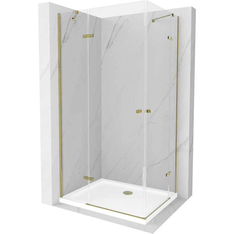 Mexen Roma Duo cabina doccia a battente 80 x 70 cm, trasparente, oro + piatto Flat - 854-080-070-50-02-4010G