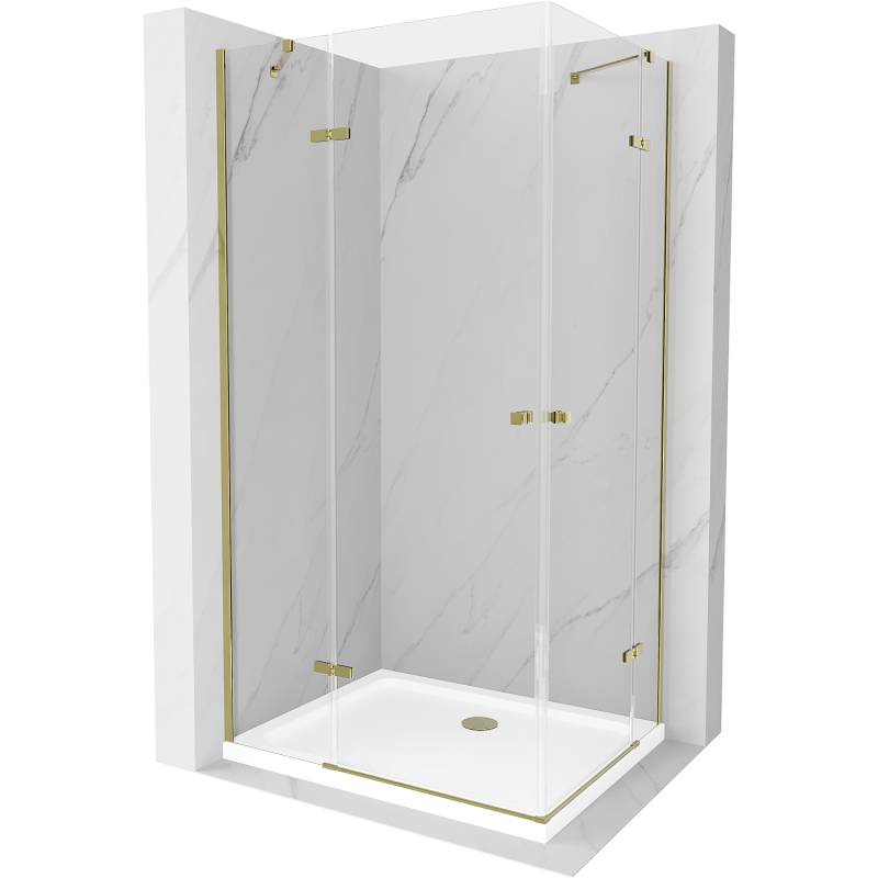 Mexen Roma Duo Duschkabine mit Drehtür 80 x 70 cm, transparent, gold + Flache Duschwanne - 854-080-070-50-02-4010G