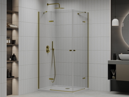 Mexen Roma Duo tuš kabina s vratima 80 x 70 cm, transparentno, zlatna + plitica Flat - 854-080-070-50-02-4010G