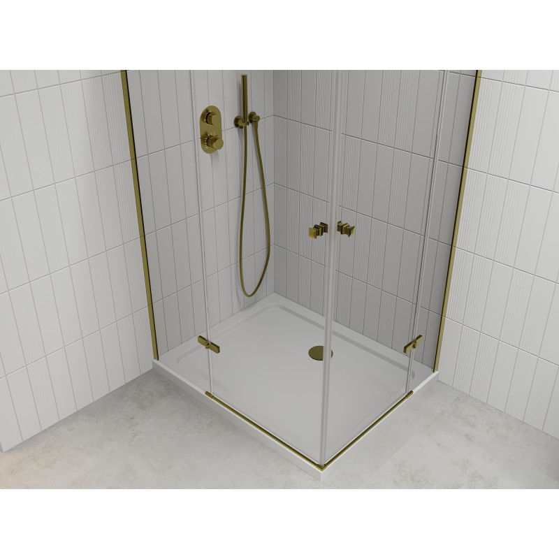 Mexen Roma Duebele oppeklappbar Duschkabinn 80 x 70 cm, transparent, gëllen + Basin Flat - 854-080-070-50-02-4010G