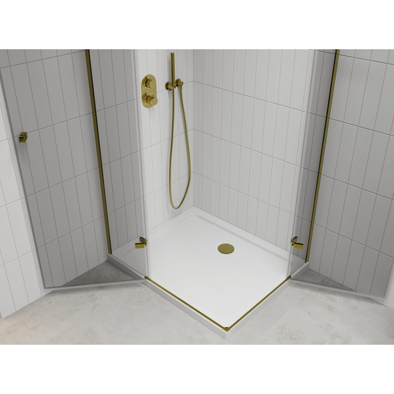 Mexen Roma Duo cabine de douche pivotante 90 x 80 cm, transparent, doré + receveur plat - 854-090-080-50-02-4010G