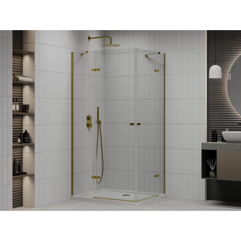 Mexen Roma Duo cabine de douche pivotante 90 x 80 cm, transparent, doré + receveur plat - 854-090-080-50-02-4010G