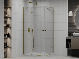 Mexen Roma Duo douchecabine met draaideur 90 x 80 cm, transparant, goud + Flat douchebak - 854-090-080-50-02-4010G