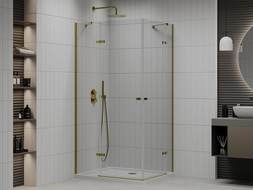 Mexen Roma Duo Scharnierende Douchecabine 90 x 80 cm, Transparant, Goud + Flat Douchebak - 854-090-080-50-02-4010G