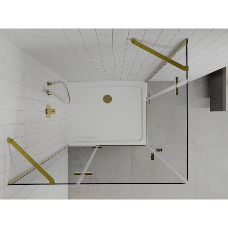 Mexen Roma Duo Duschkabine mit Schwingtür 90 x 80 cm, transparent, gold + Duschwanne Flat - 854-090-080-50-02-4010G