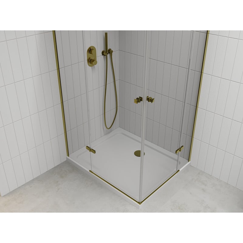 Mexen Roma Duo Duschkabine Pendeltür 90 x 80 cm, transparent, gold + Duschwanne Flat - 854-090-080-50-02-4010G