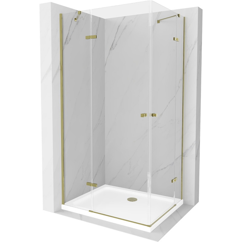 Mexen Roma Duo pivot shower cabin 100 x 90 cm, transparent, gold + Flat shower tray - 854-100-090-50-02-4010G