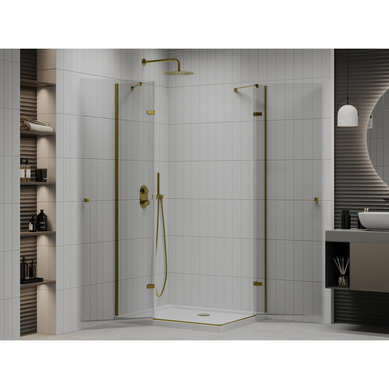 Mexen Roma Duo pivot shower cabin 100 x 90 cm, transparent, gold + Flat shower tray - 854-100-090-50-02-4010G