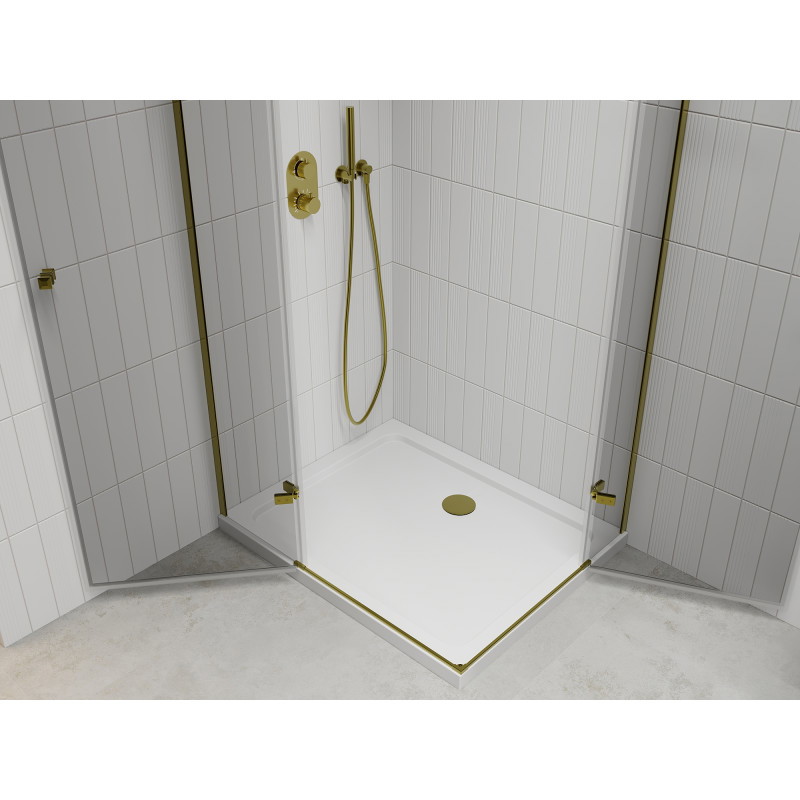 Mexen Roma Duo scharnierende douchecabine 100 x 90 cm, transparant, goud + Flat douchebak - 854-100-090-50-02-4010G