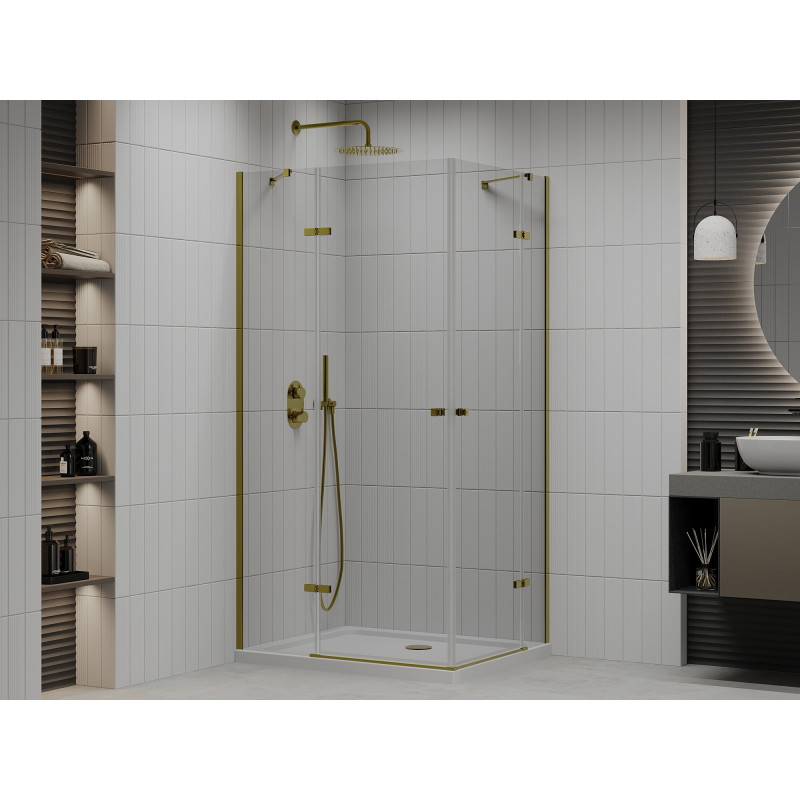 Mexen Roma Duo pivot shower cabin 100 x 90 cm, transparent, gold + Flat shower tray - 854-100-090-50-02-4010G