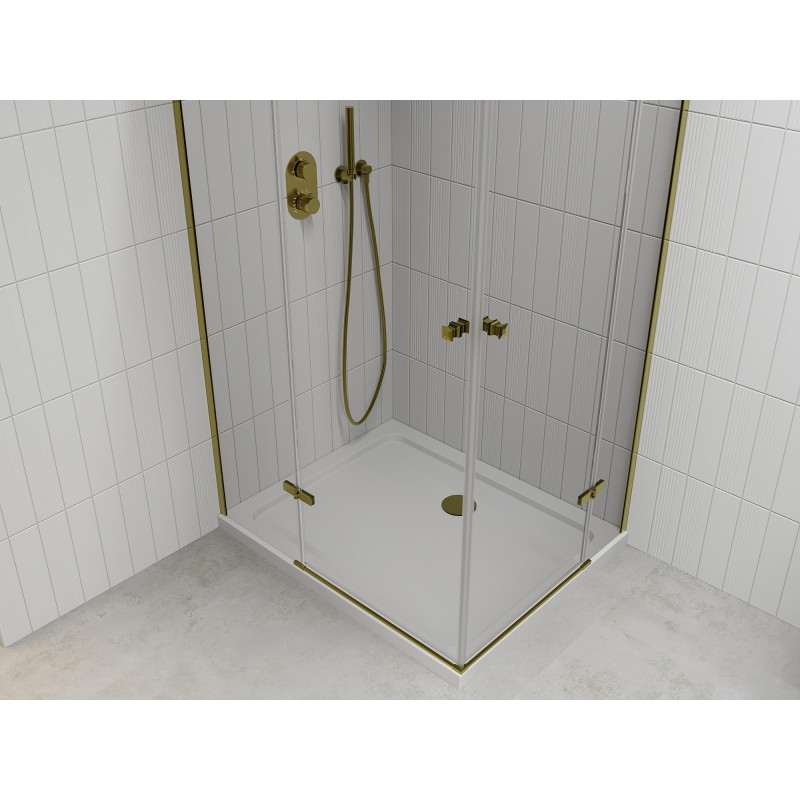 Mexen Roma Duo pivot shower cabin 100 x 90 cm, transparent, gold + Flat shower tray - 854-100-090-50-02-4010G