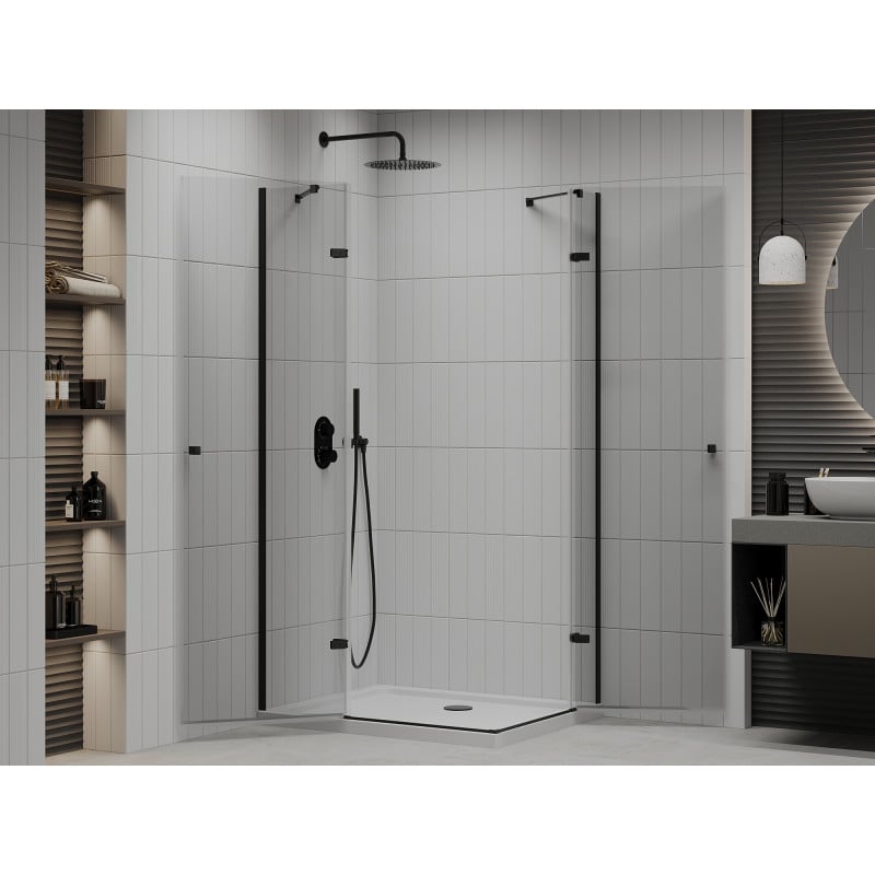 Mexen Roma Dubbele douchecabine met draaideur 80 x 70 cm, transparant, zwart + Flat douchebak - 854-080-070-70-02-4010B