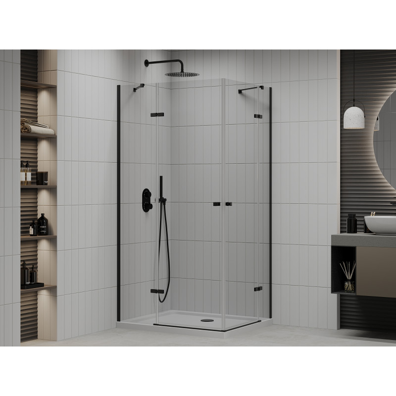 Mexen Roma Double cabine de douche pivotante 80 x 70 cm, transparent, noir + receveur plat - 854-080-070-70-02-4010B