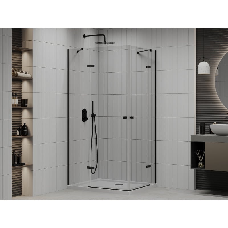 Mexen Roma Dubbele douchecabine met draaideur 80 x 70 cm, transparant, zwart + Flat douchebak - 854-080-070-70-02-4010B