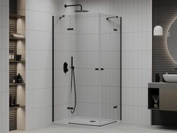 Mexen Roma Duo tuš kabina s dvostrukim vratima 80 x 70 cm, prozirna, crna + plitica Flat - 854-080-070-70-02-4010B
