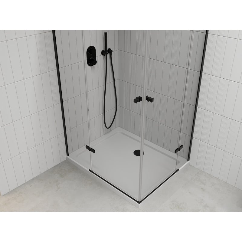Mexen Roma Duo Duschkabine schwenkbar 80 x 70 cm, transparent, schwarz + Flat Duschwanne - 854-080-070-70-02-4010B