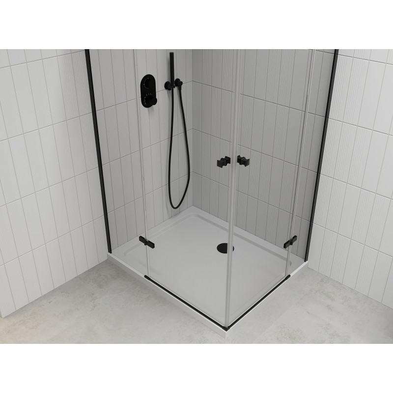 Mexen Roma Duo kabina prysznicowa uchylna 80 x 70 cm, transparent, czarna + brodzik Flat - 854-080-070-70-02-4010B