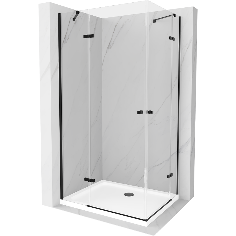 Mexen Roma Duo douchecabine scharnierend 80 x 70 cm, transparant, zwart + Flat douchebak - 854-080-070-70-02-4010B