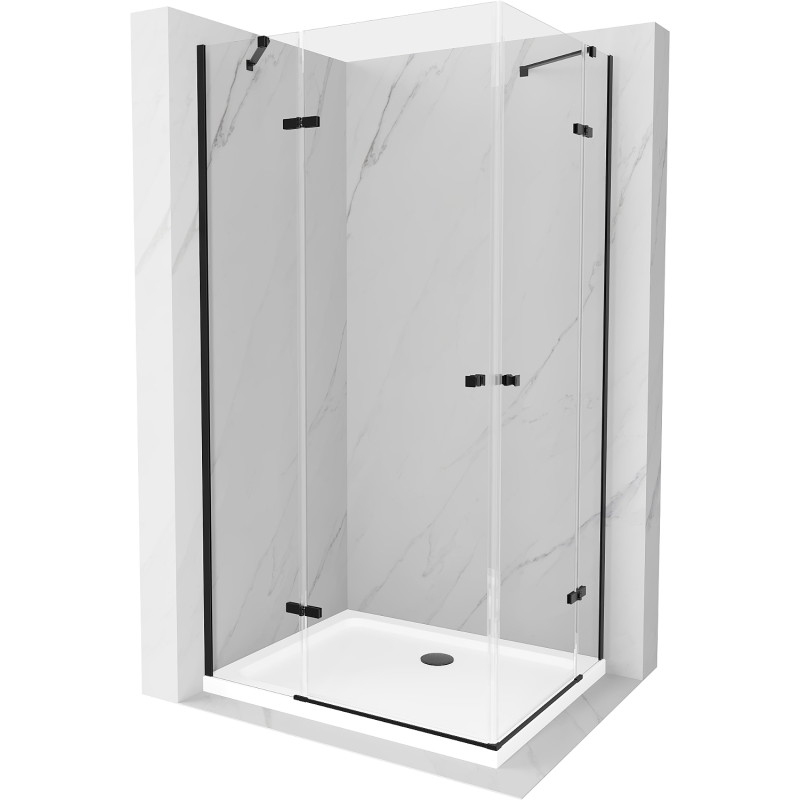 Mexen Roma Duo kabina prysznicowa uchylna 80 x 70 cm, transparent, czarna + brodzik Flat - 854-080-070-70-02-4010B