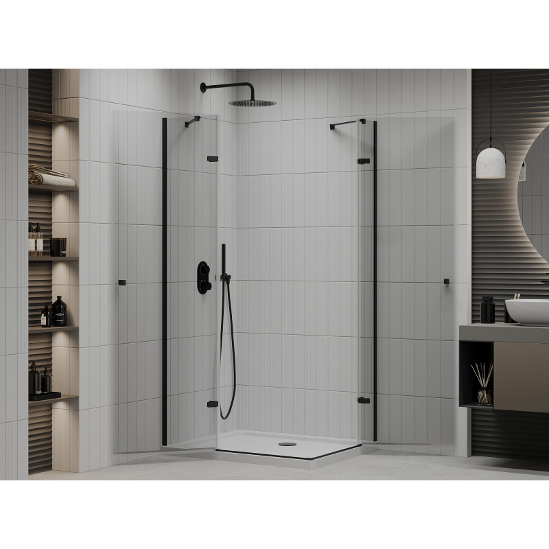 Mexen Roma Duo douchecabine draaideur 100 x 90 cm, transparant, zwart + Flat douchebak - 854-100-090-70-02-4010B
