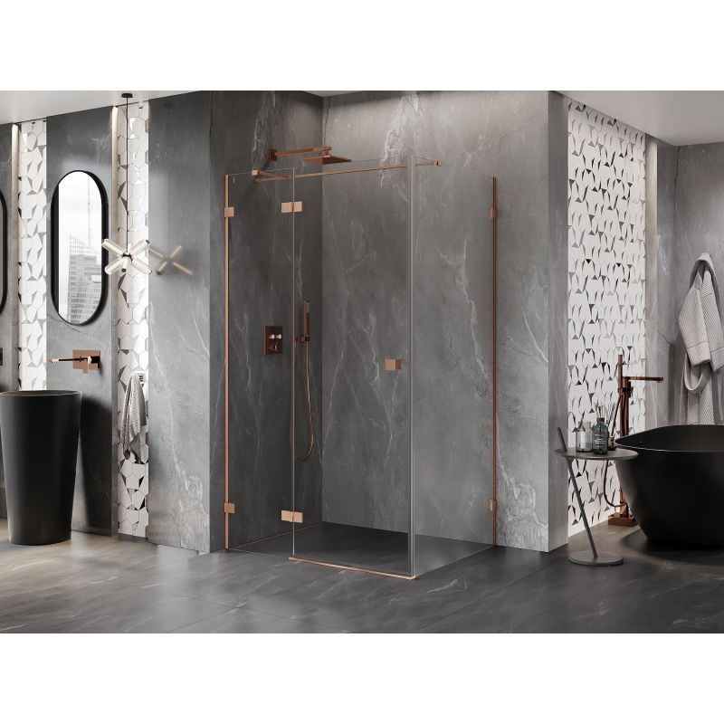 Mexen Lunar T left swing shower enclosure 85 x 80 cm, transparent, brushed copper - 834T-085-080-65-00-L