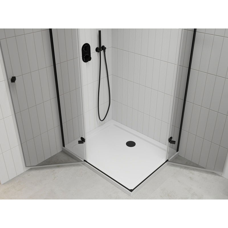 Mexen Roma Duo Swing Shower Enclosure 100 x 90 cm, Transparent, Black + Flat Shower Tray - 854-100-090-70-02-4010B